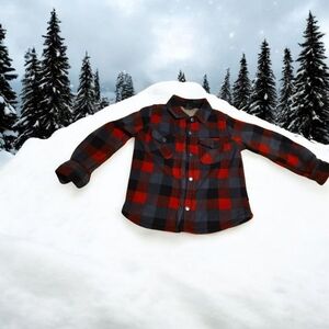 Eddie Bauer Red and Black Plaid Sherpa-Lined Shirt Sz 4-5